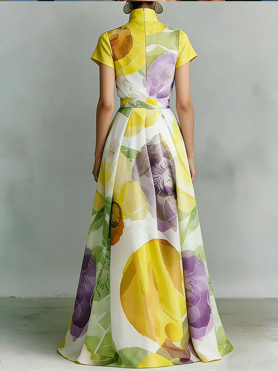 Pleated Printed Maxi Dress