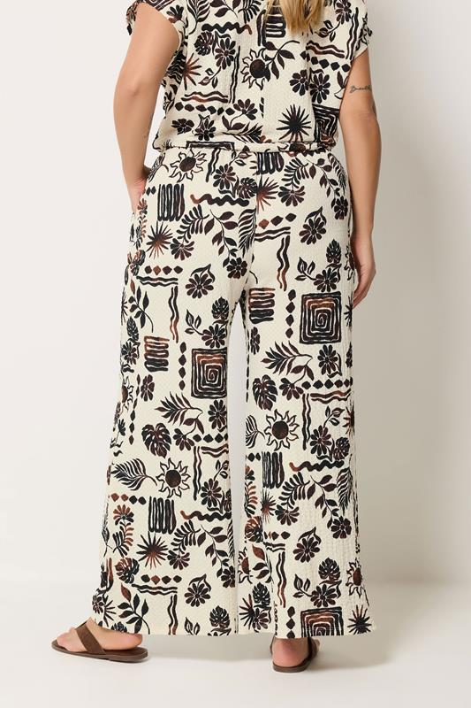 Natural Brown Summer Print Crinkle Wide Leg Trousers detail 2