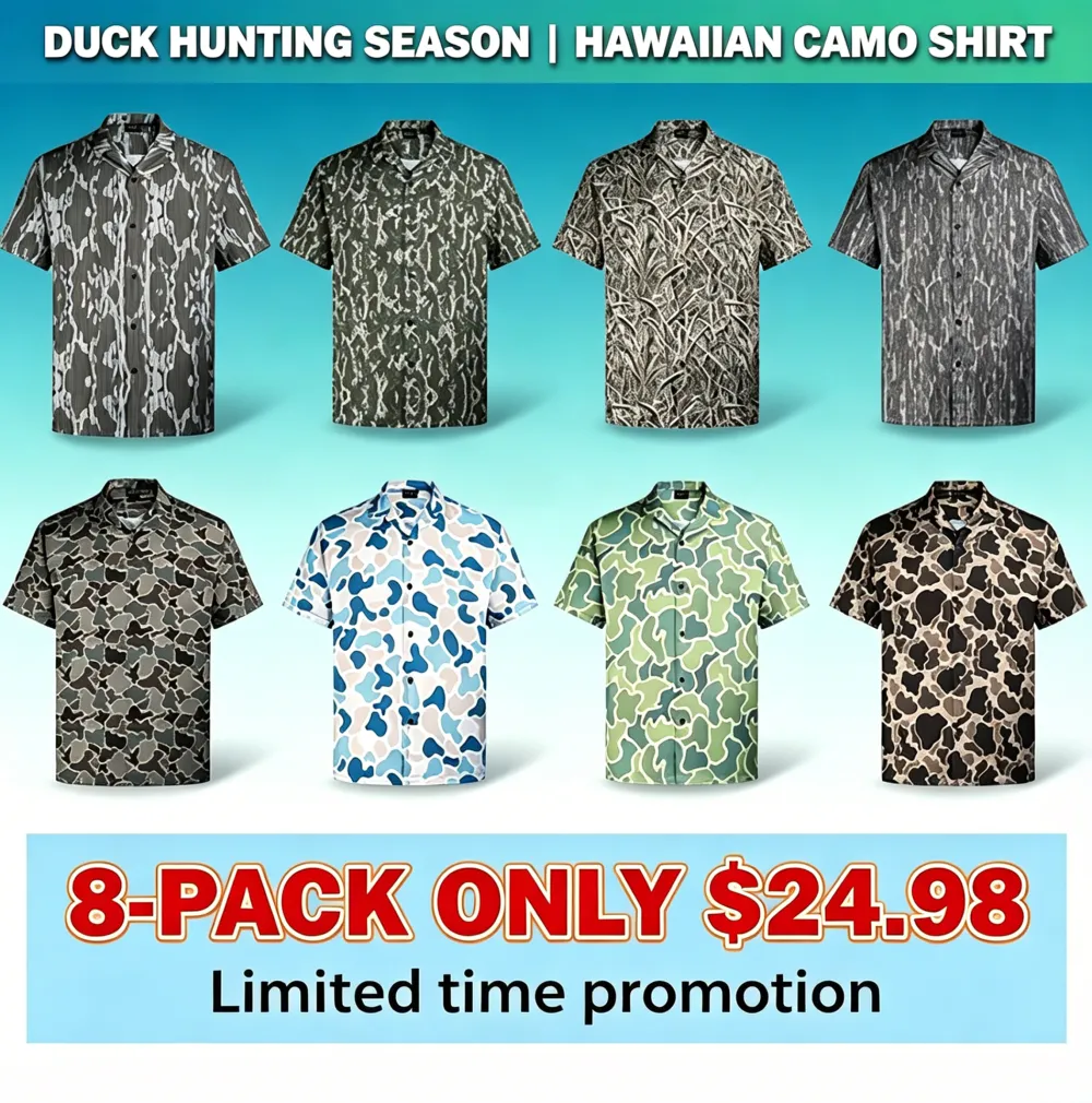 Men's Camo Hawaiian Shirt Duck Hunting Short Sleeve Button-Up Shirts