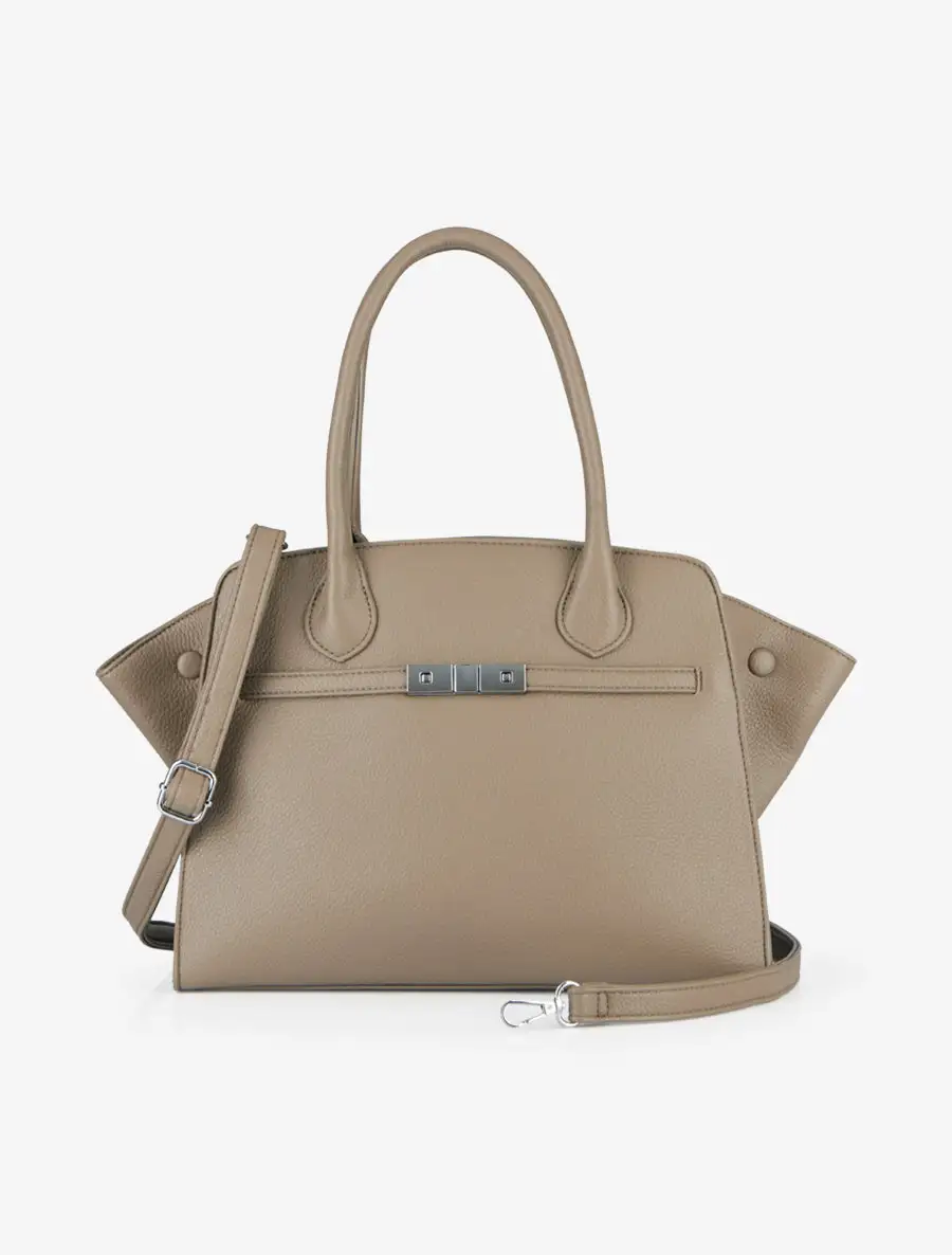 Classic Buckle Detail Structured Textured Tote Bag