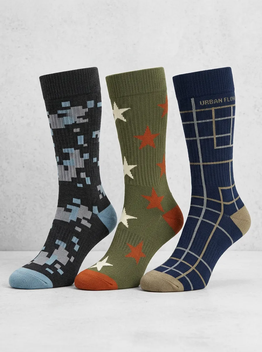 Camo Grid Star Casual Sock Set