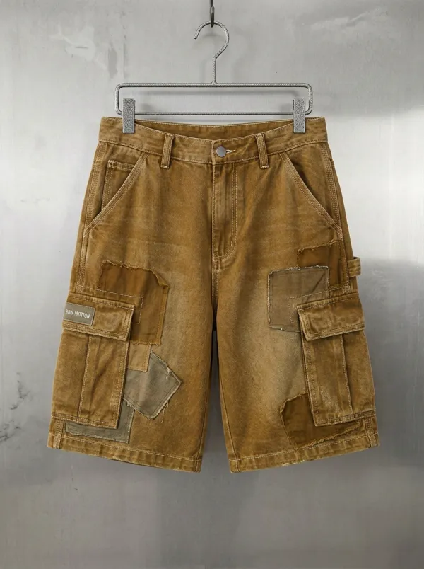Cargo Washed Patchwork Men's Cargo Shorts