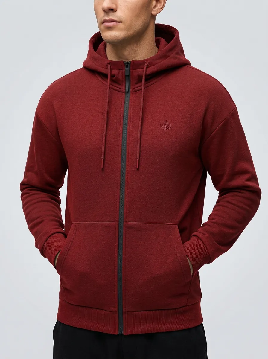 Everyday Zip-Up Embroidered Leaf Graphic Profile Men's Hoodie