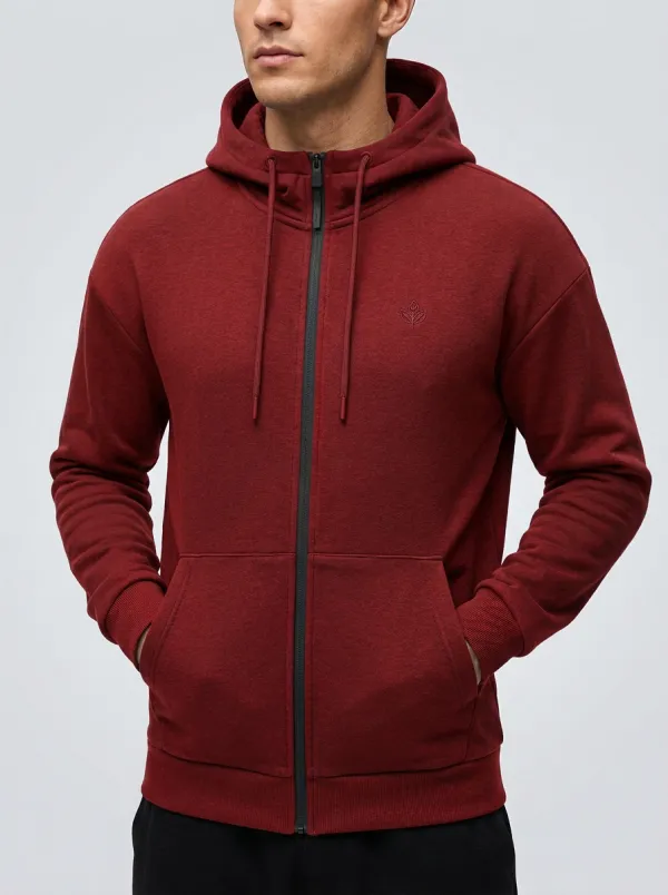 Everyday Zip-Up Embroidered Leaf Graphic Profile Men's Hoodie