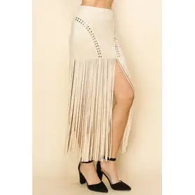 Fringe Detail Suede Skirt