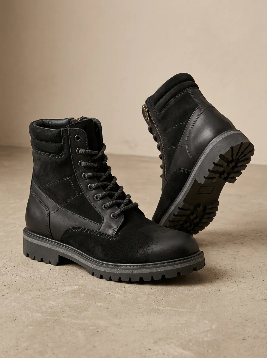 Unisex Suede Leather Lace-Up Combat Work Boots