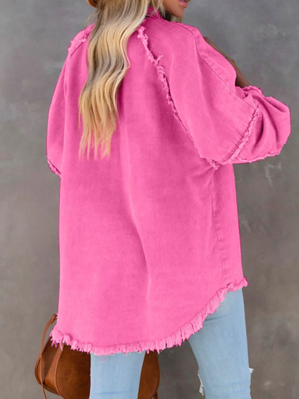 Button-down Raw-hem Denim Jacket