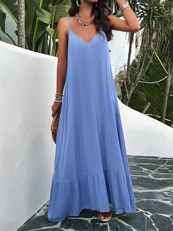 Joint Pleated Sleeveless Neck Maxi Dress