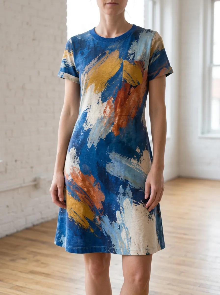 Women's Abstract Art Brushstroke Printed Pocket Dress