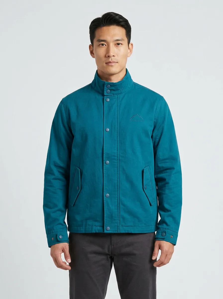 Men's Minimalist Mountain Logo Embroidered Navy Jacket