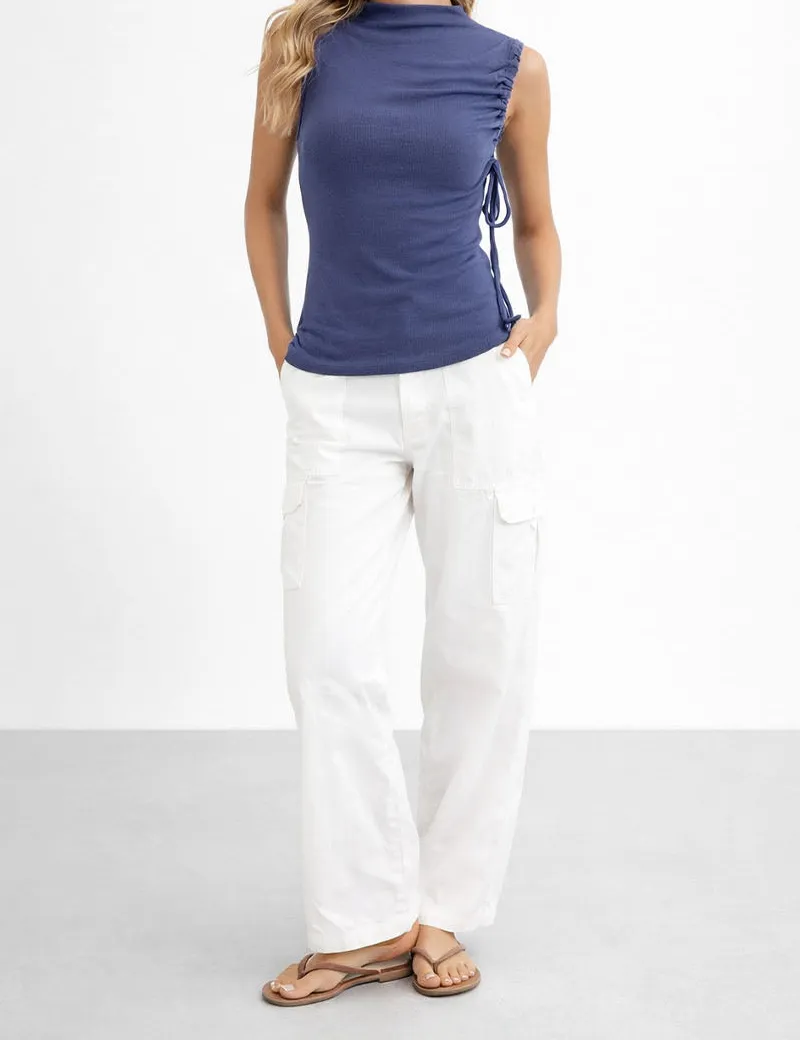 Chic Ruched Side Solid Color Sleeveless Top