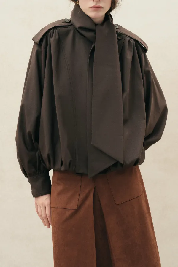 Scarf Tie Bubble Hem Wool Jacket
