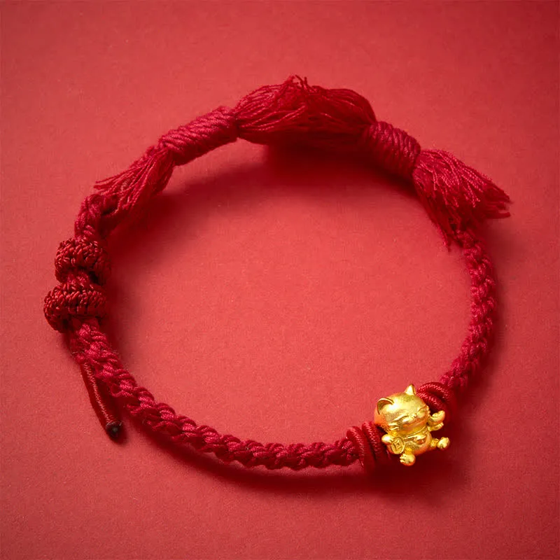 Copper Cat Charm String Bracelet