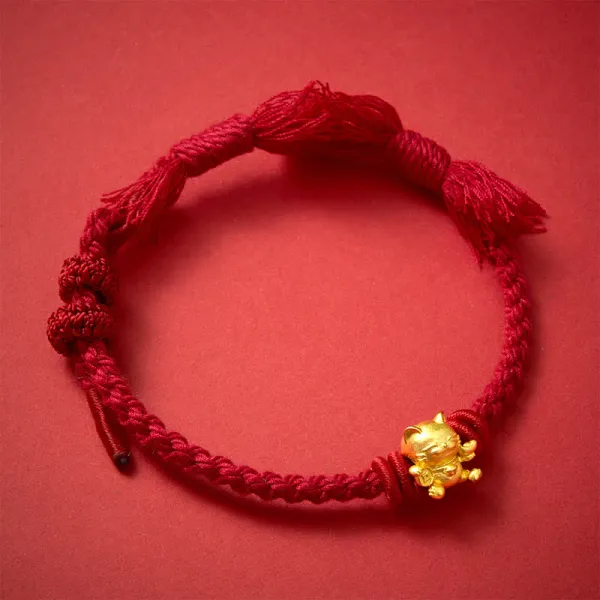 Copper Cat Charm String Bracelet