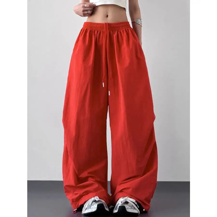 Simple Wide Leg Drawstring Pants