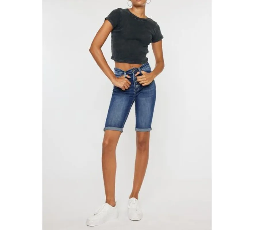 Plus Size Cat's Whiskers Button-Fly Denim Shorts