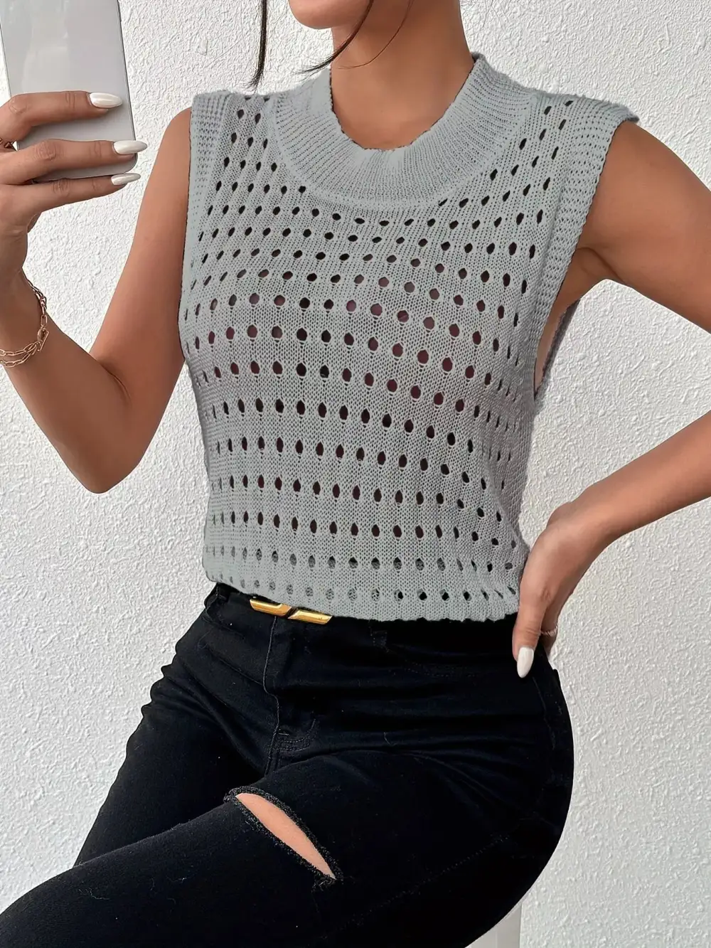 Round-Neck Knit Tank Top