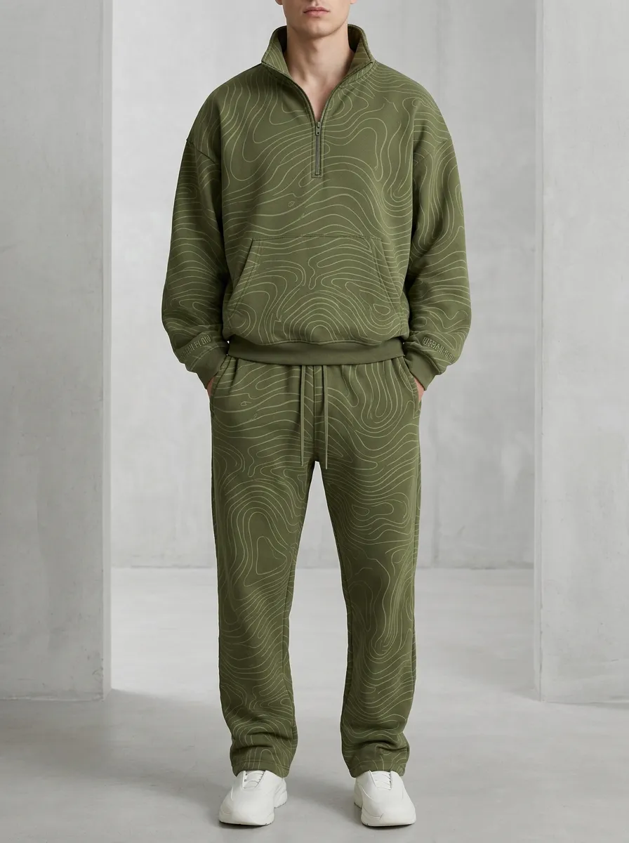 Coordinated Tracksuit Topographic Men's Two-Piece Tracksuit