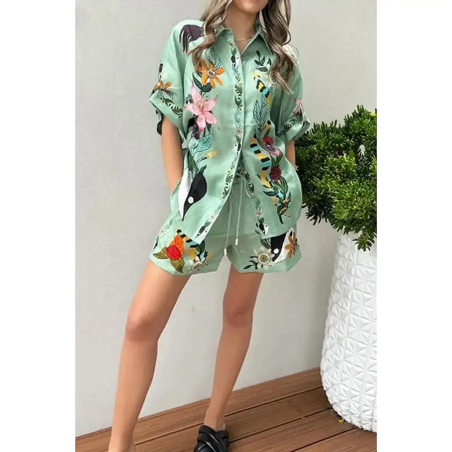 Tropical Paradise Floral Print Shirt and Shorts Set