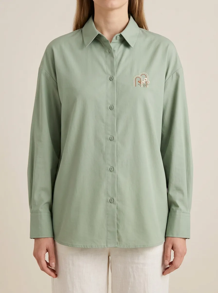 Women's Floral Arch Embroidered Button-Front Shirt