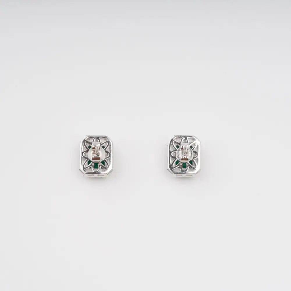 Green Square Emerald Cut Gemstone Sterling Silver Earrings