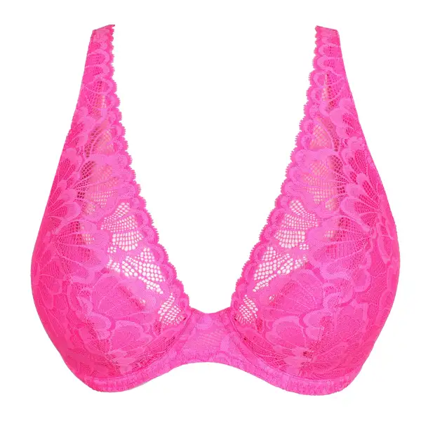 Women's Push-Up Plunge Underwire Padded Chimney Back Adjustable Straps Scalloped Lace Bra