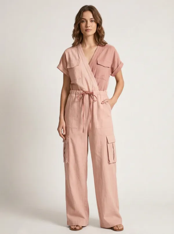 Women's Utility Colorblock Linen Blend Jumpsuit