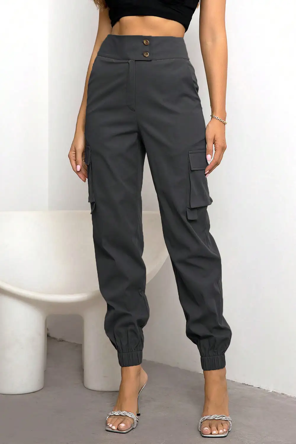 High Waist Pocketed Everyday Lightweight Cargo Pants
