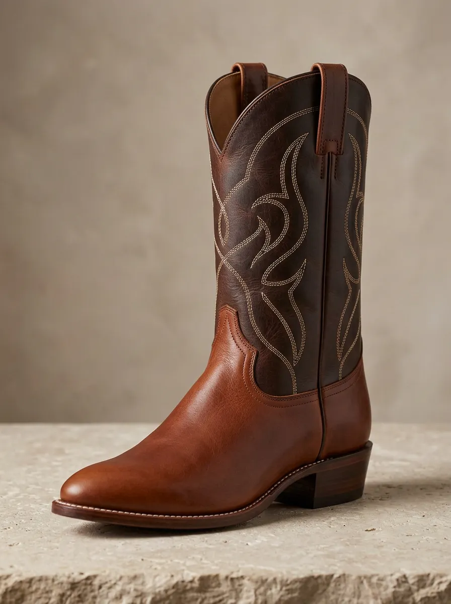 Men's Two-Tone Panel Embroidered Western Boots