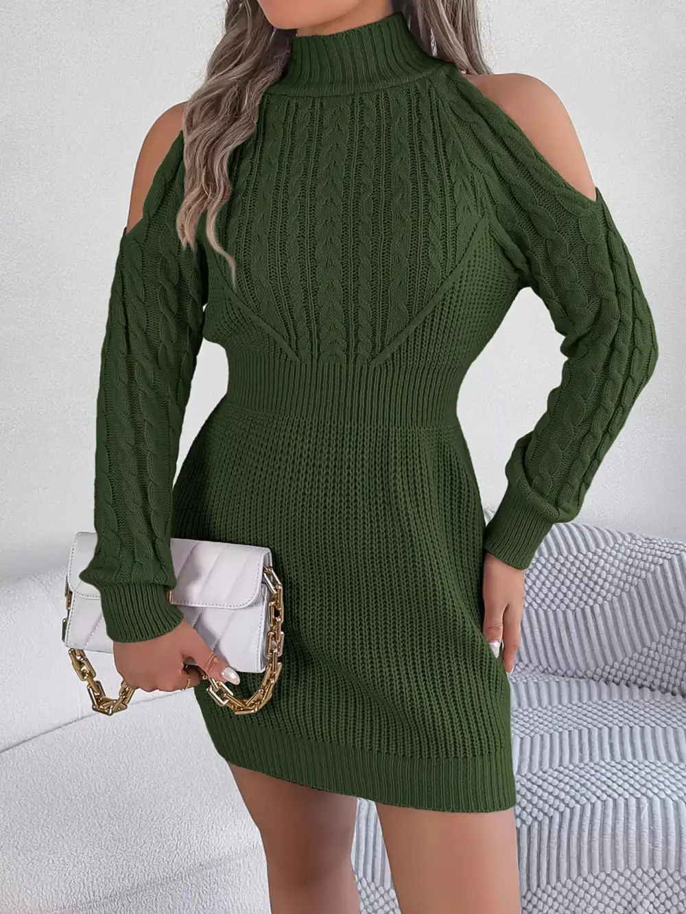Textured Detail Knit Sweater Dress