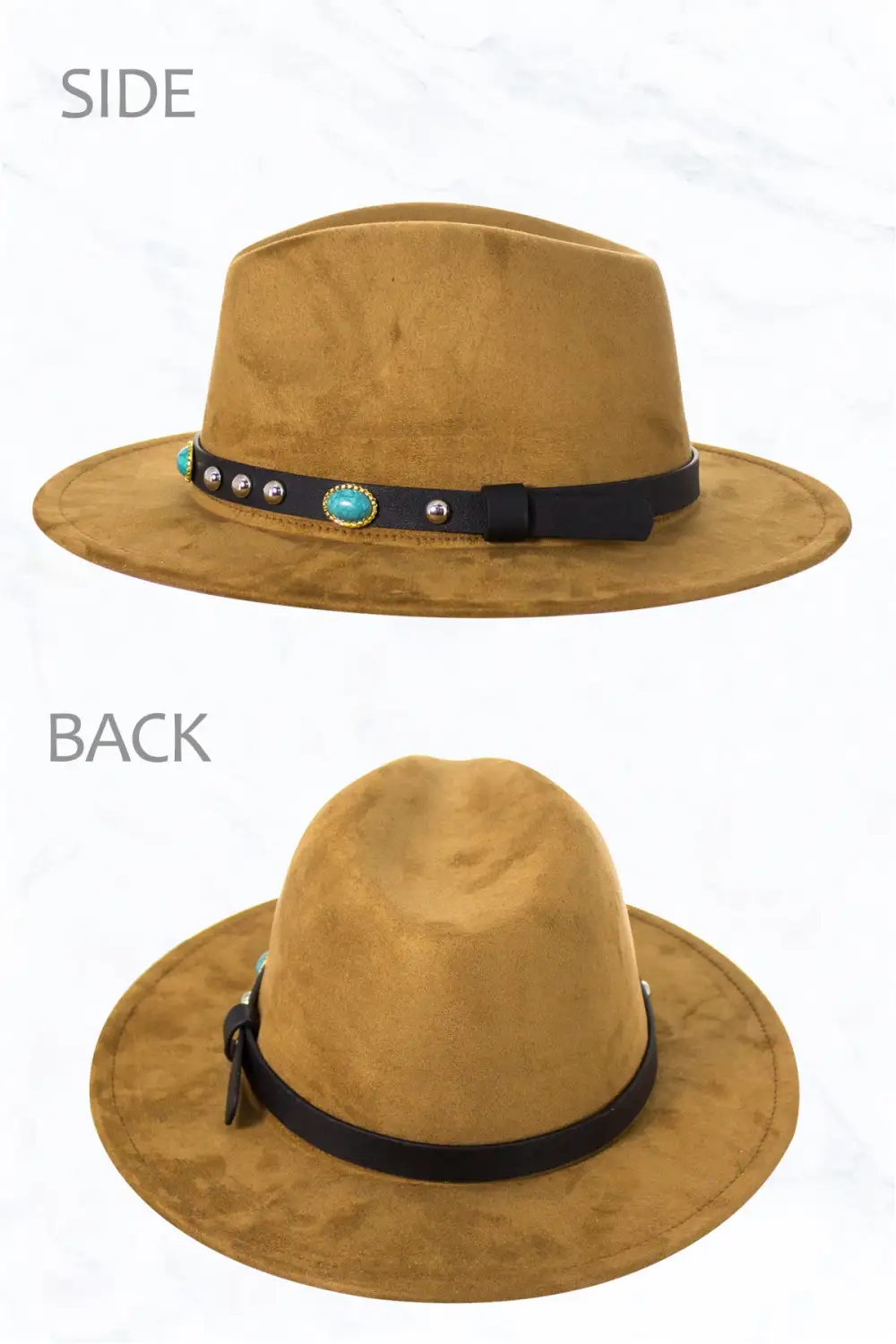 Suede Fedora Regular Peach Top with Turquoise Belt