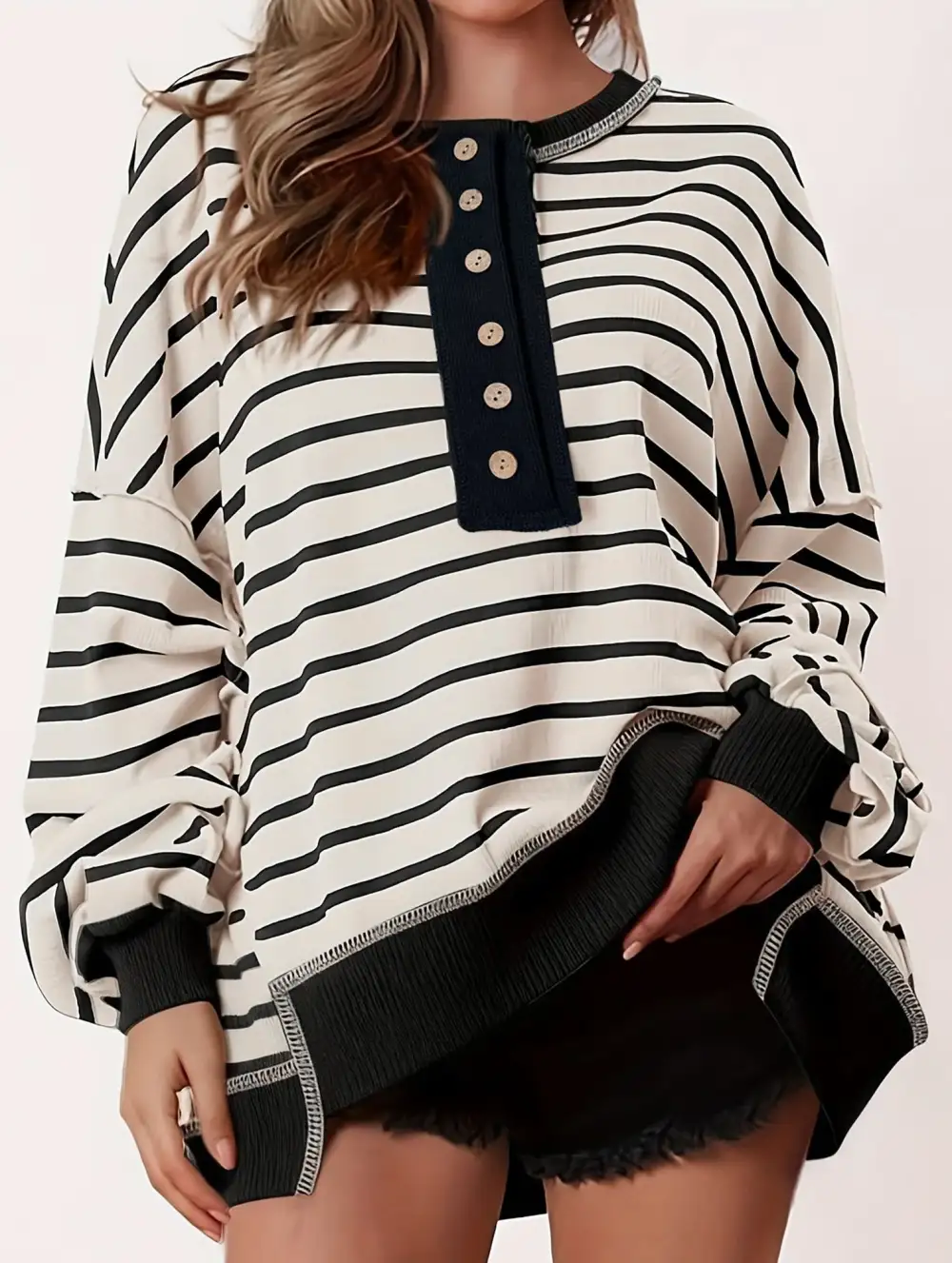 V Neck Striped Panel Top