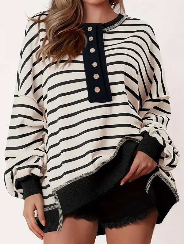 V Neck Striped Panel Top