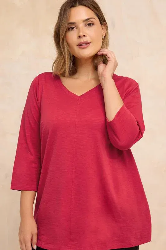 Red V-Neck Cotton Top