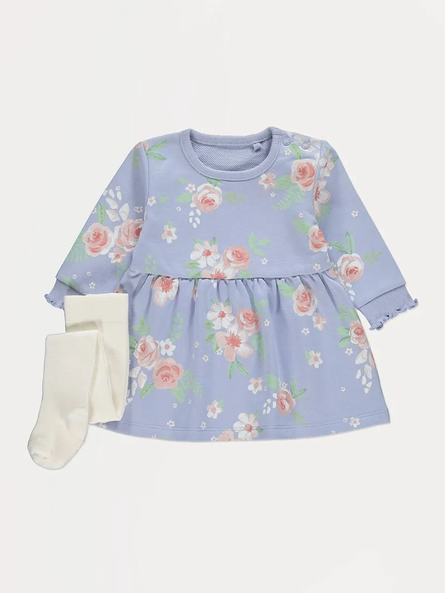 Lilac Rose Sweater Dress and Tights Outfit