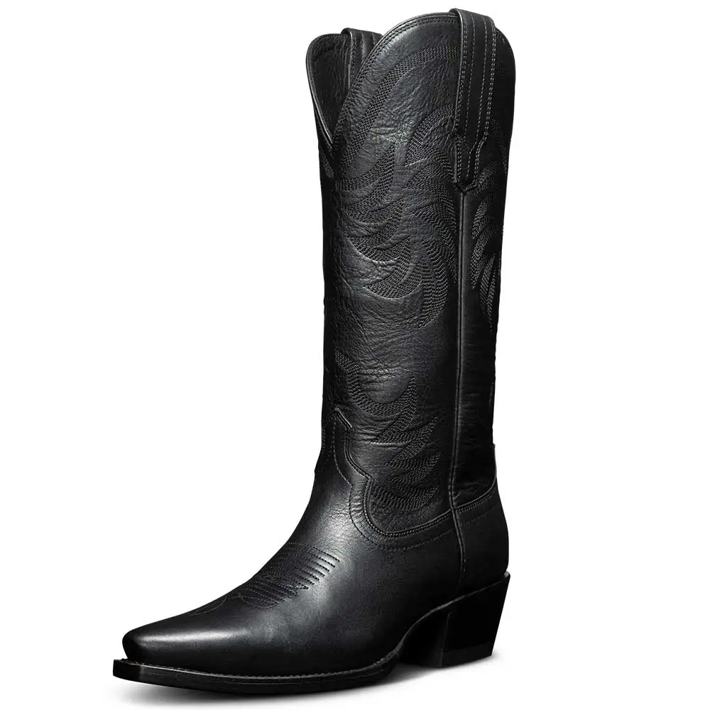 Refined Faux-Leather Embroidered Pointed-Toe Snip-Toe Mid-Calf Boots