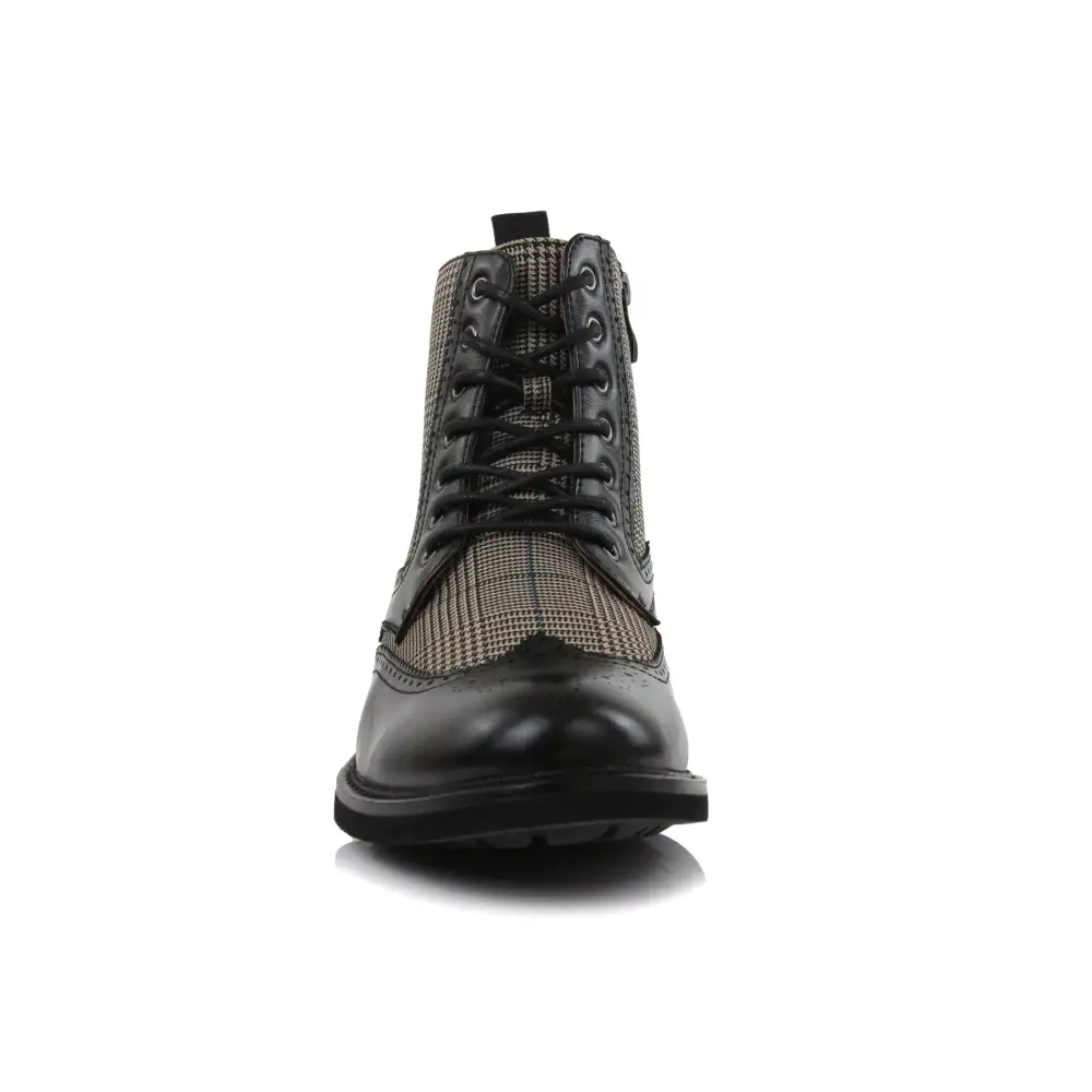 Faux-Leather Wingtip Brogue Motorcycle Boots