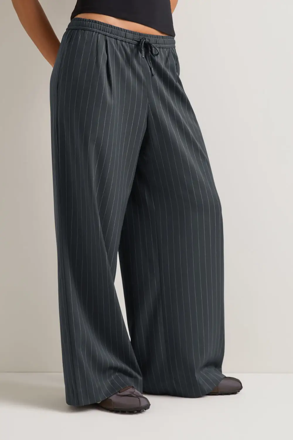Striped Mid Rise Drawstring Trousers
