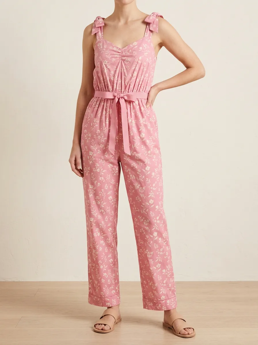 Women's Botanical Floral Tie Shoulder Jumpsuit