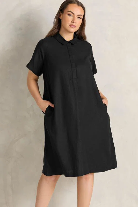 Black Premium Linen Shirt Dress detail 1