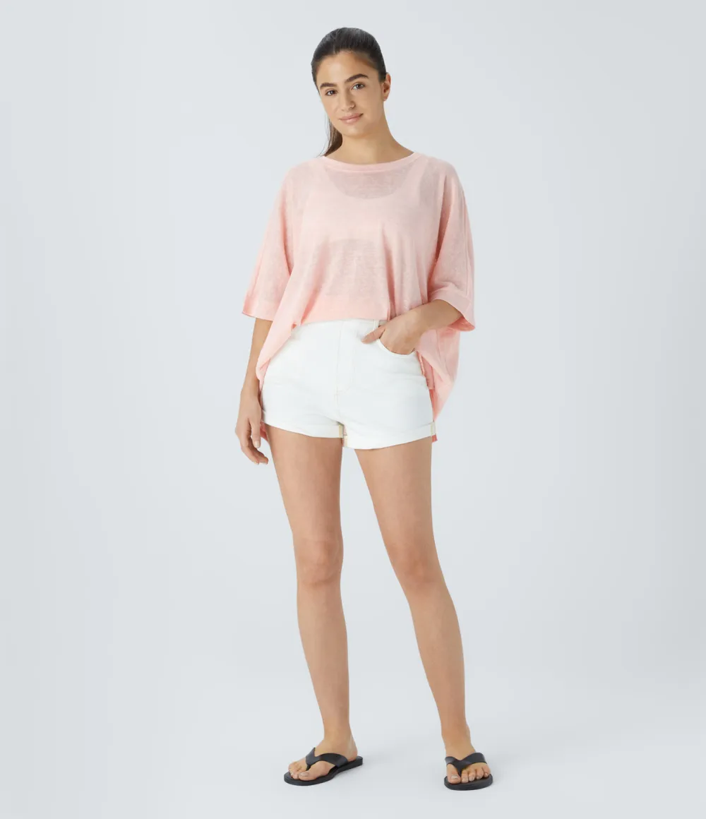 Asymmetric Split Hem Sheer Oversize Casual Top