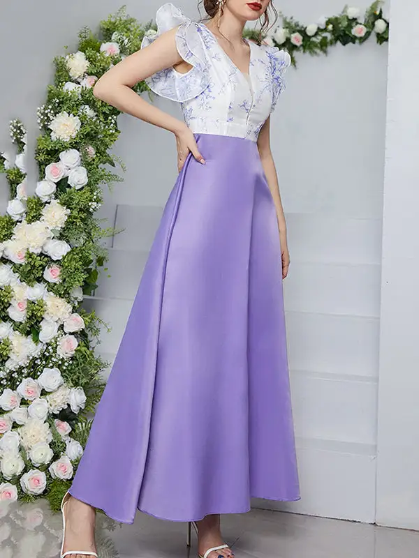 Petal Printed Neck Maxi Dress