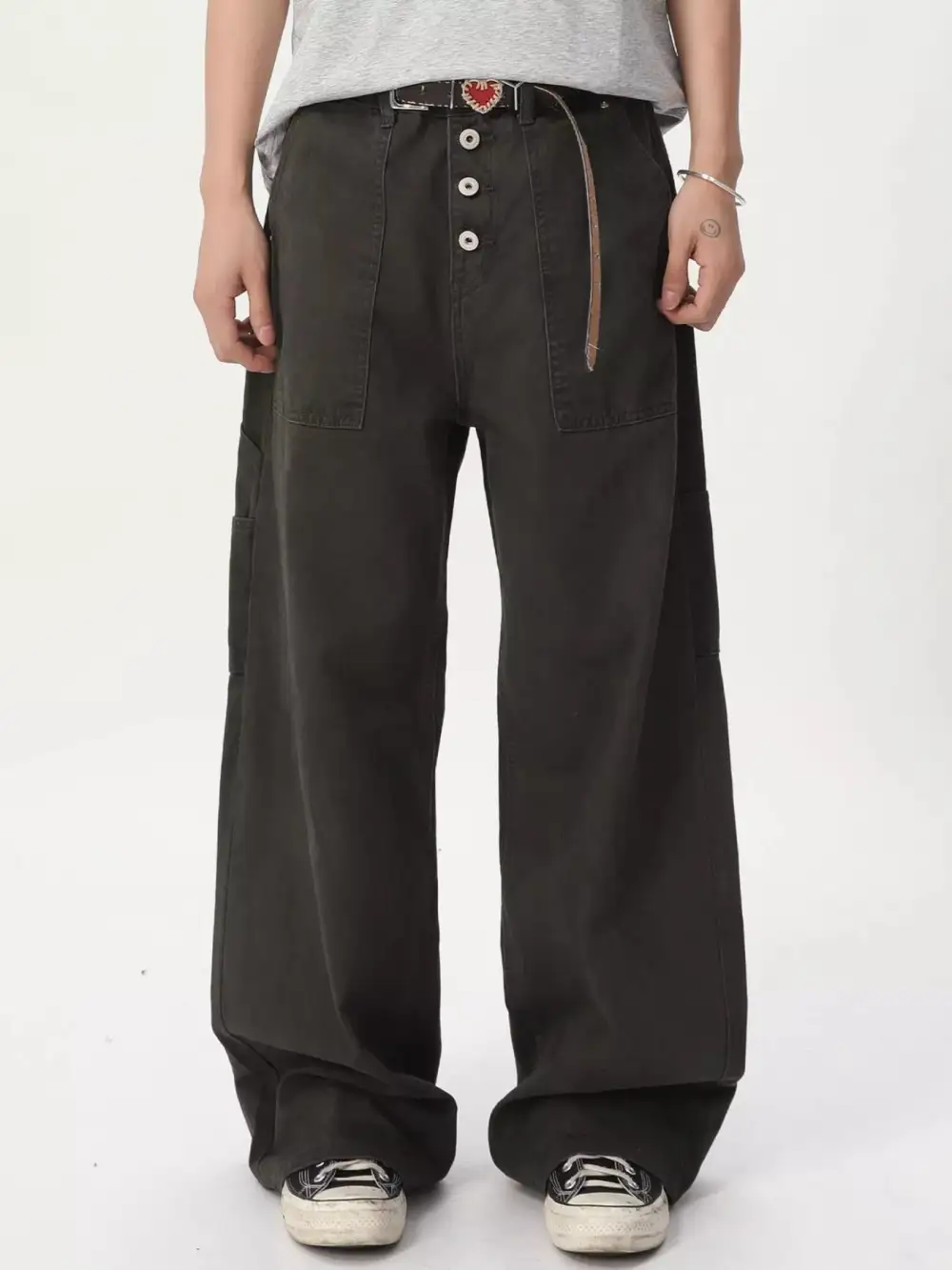 Men's Button Fly Wide Leg Cargo Pants