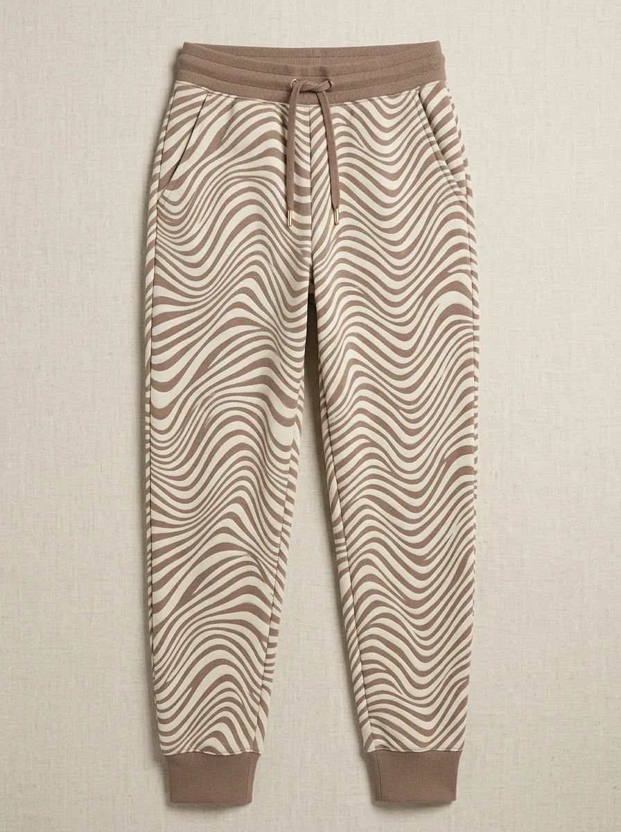 Women's Aesthetic Brown Wavy Pattern Printed Joggers