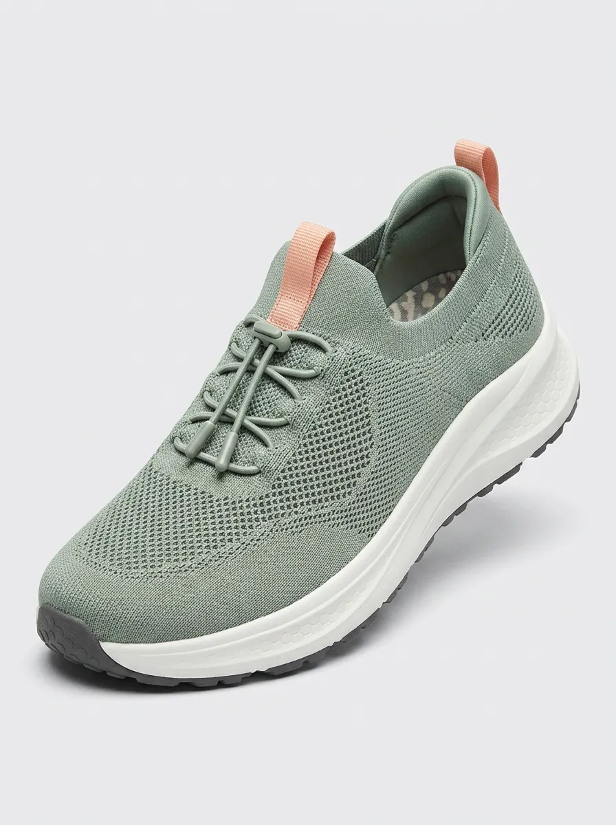 Women's Knit Walking Elastic Lace-Up Mesh Athletic Sneakers