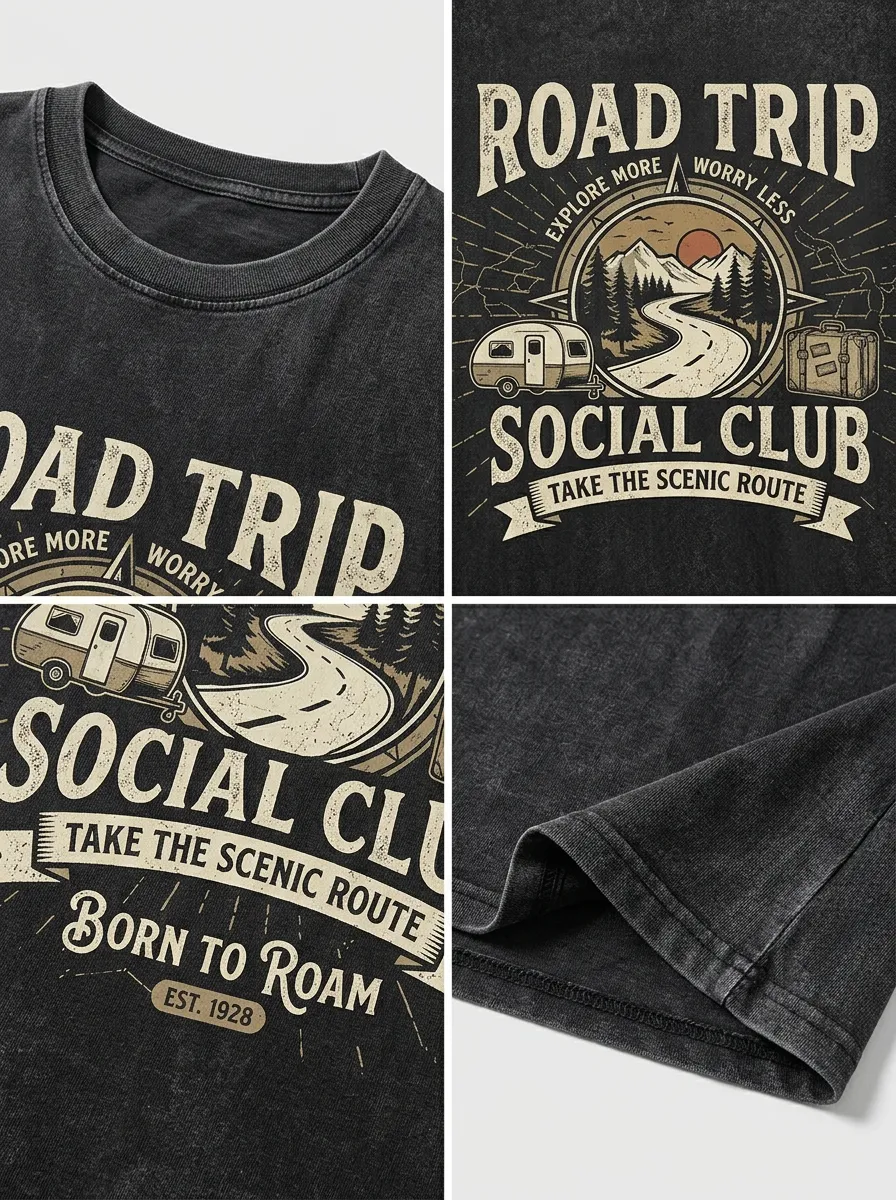 Unisex Road Trip Camper Mountain Printed T-shirt