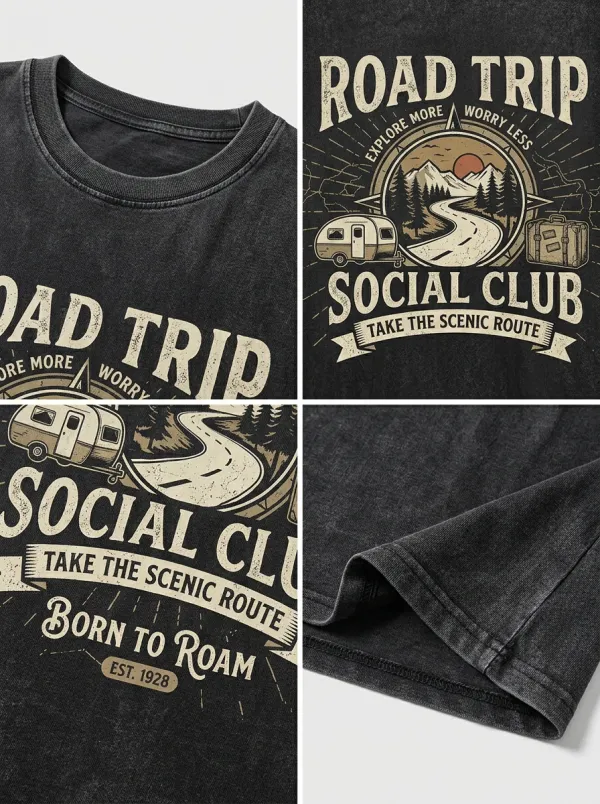 Unisex Road Trip Camper Mountain Printed T-shirt