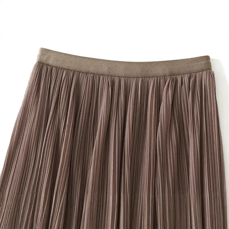 Modern High Waist Lace Trim Pleated Skirt