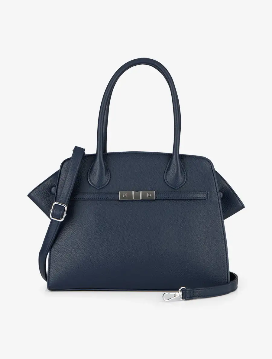 Buckle Detail Structured Textured Tote Bag