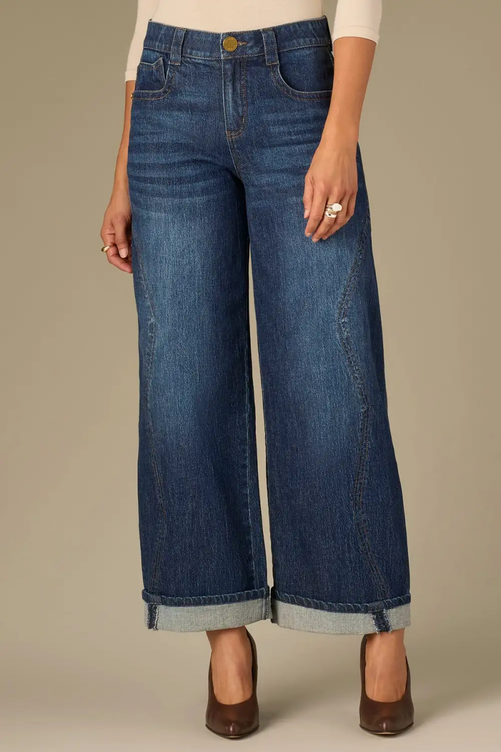 High Rise Cuffed Wide Leg Petite Jeans